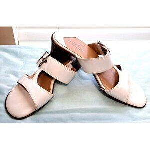 Villager Women's 8.5 White Slip-On Leather Heeled Sandals Adjustable Buckle FLAW